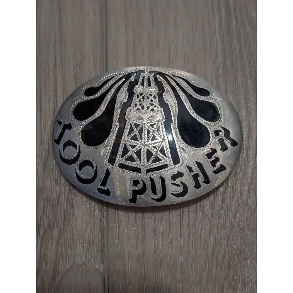 Vintage 1980 R&B German Silver Belt Buckle Tool Pusher Oil Derrick Handcrafted